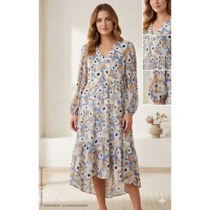 Joie Maxi Dress Womens Sz M Tiered Floral Fields Hi low Cottagecore feminine New